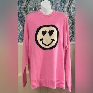 Vintage Simplee Pink Knit Sweater with Happy Face, Size L